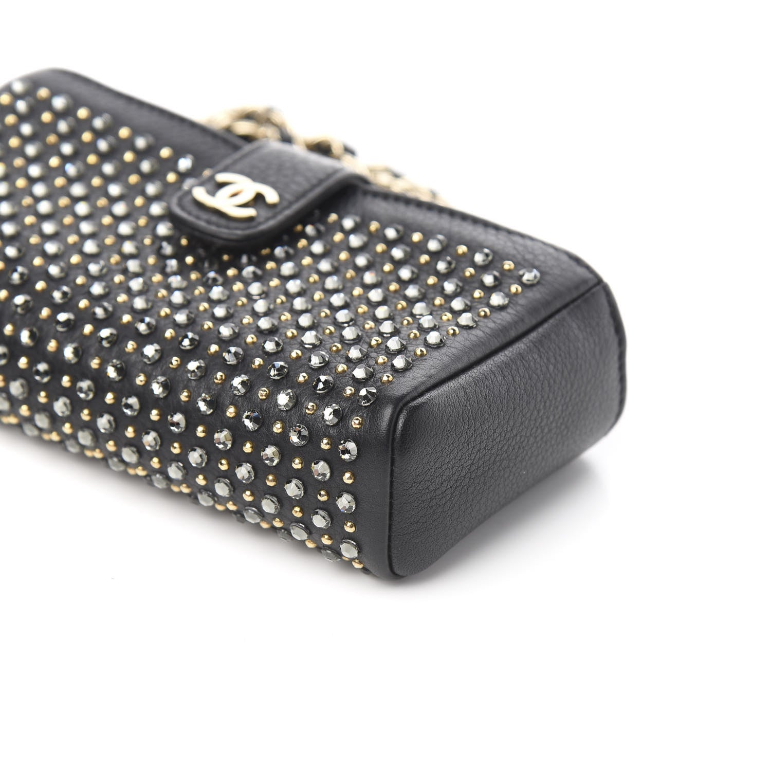 Chanel Calfskin Strass Studded Mini Phone Holder Clutch Black 10 of 11