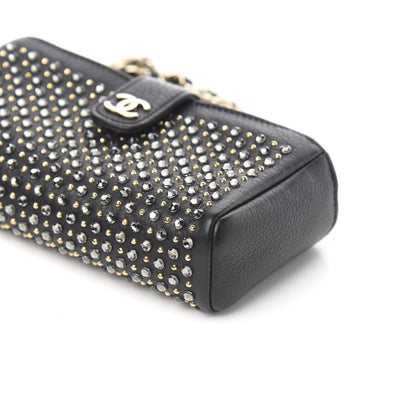 Chanel Calfskin Strass Studded Mini Phone Holder Clutch Black 10 of 11