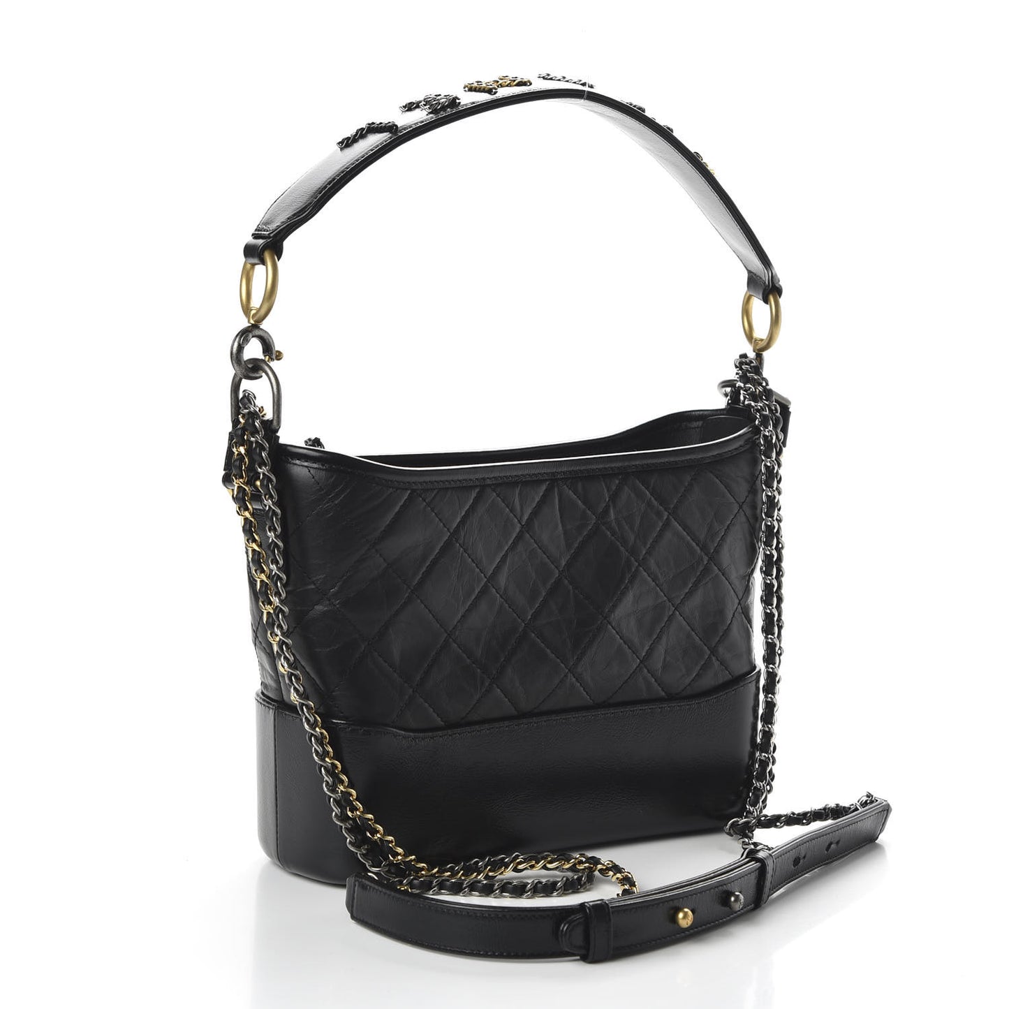 Aged Calfskin Quilted Small Gabrielle Logo Hobo Black