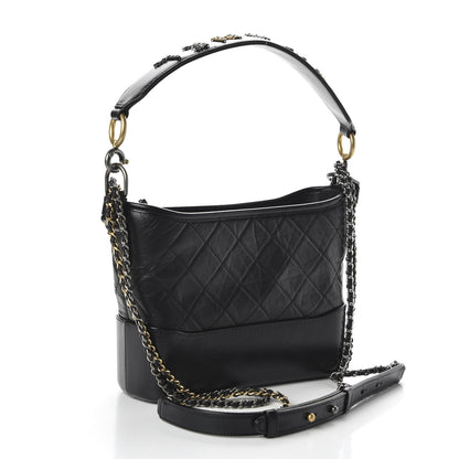 Chanel Aged Calfskin Quilted Small Gabrielle Logo Hobo Black 3 of 10