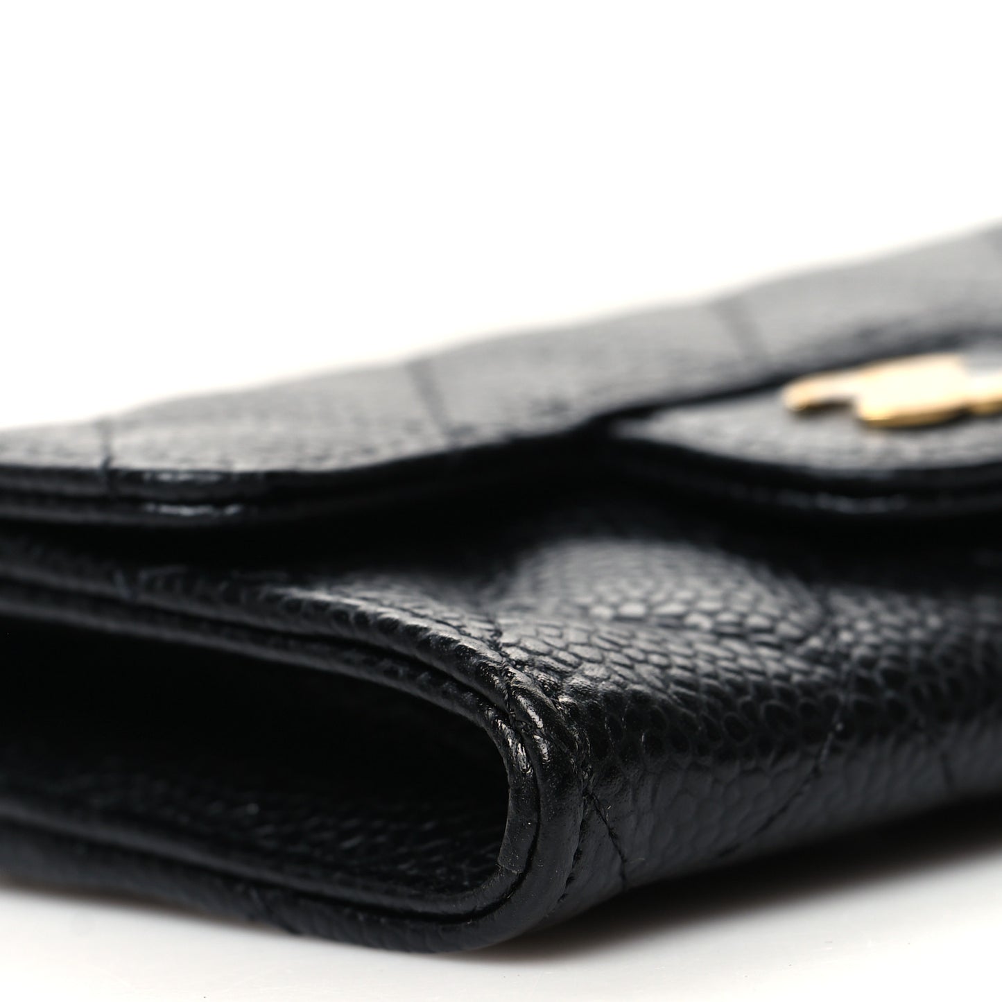 Caviar Quilted Flap Card Holder Wallet Black