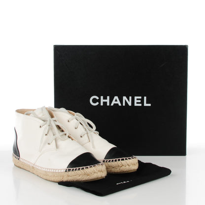 Chanel Lambskin Cap Toe Lace Up Espadrilles 40 White Black 5 of 8