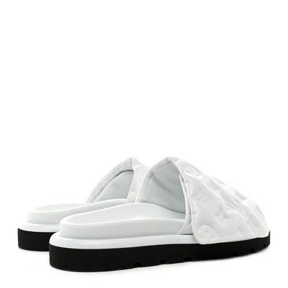 Louis Vuitton Lambskin Embossed Monogram Pool Pillow Flat Comfort Mule 38 White 4 of 8