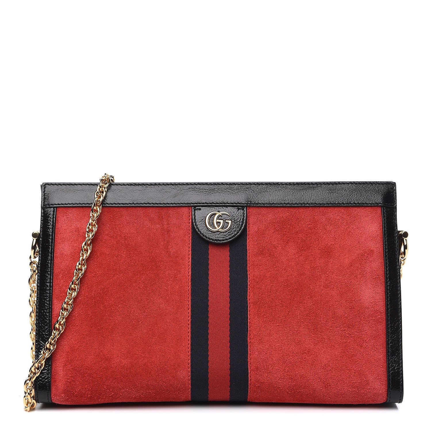 Gucci Suede Patent Web Medium Ophidia Chain Shoulder Bag Hibiscus Red Black 1 of 9