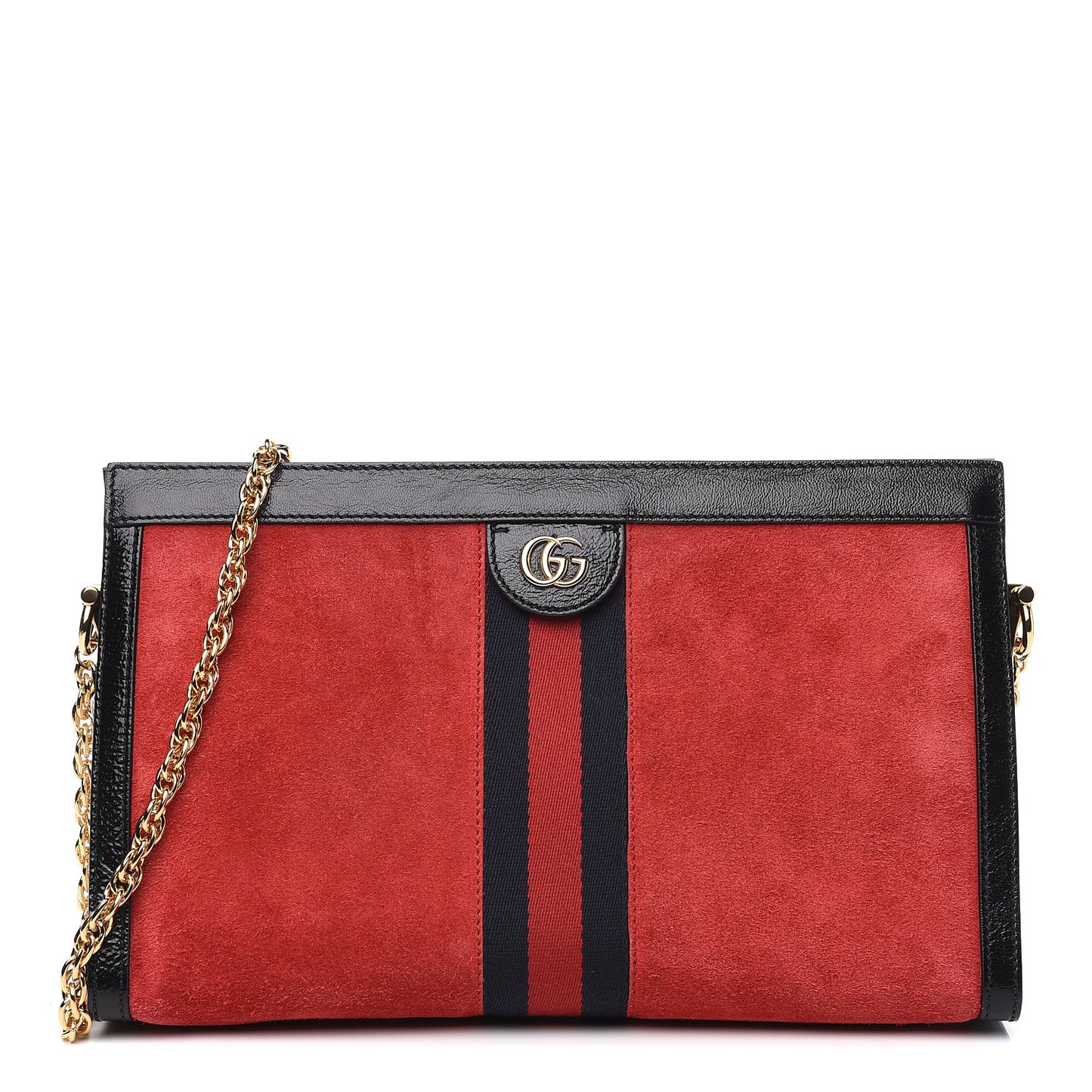 Suede Patent Web Medium Ophidia Chain Shoulder Bag Hibiscus Red Black