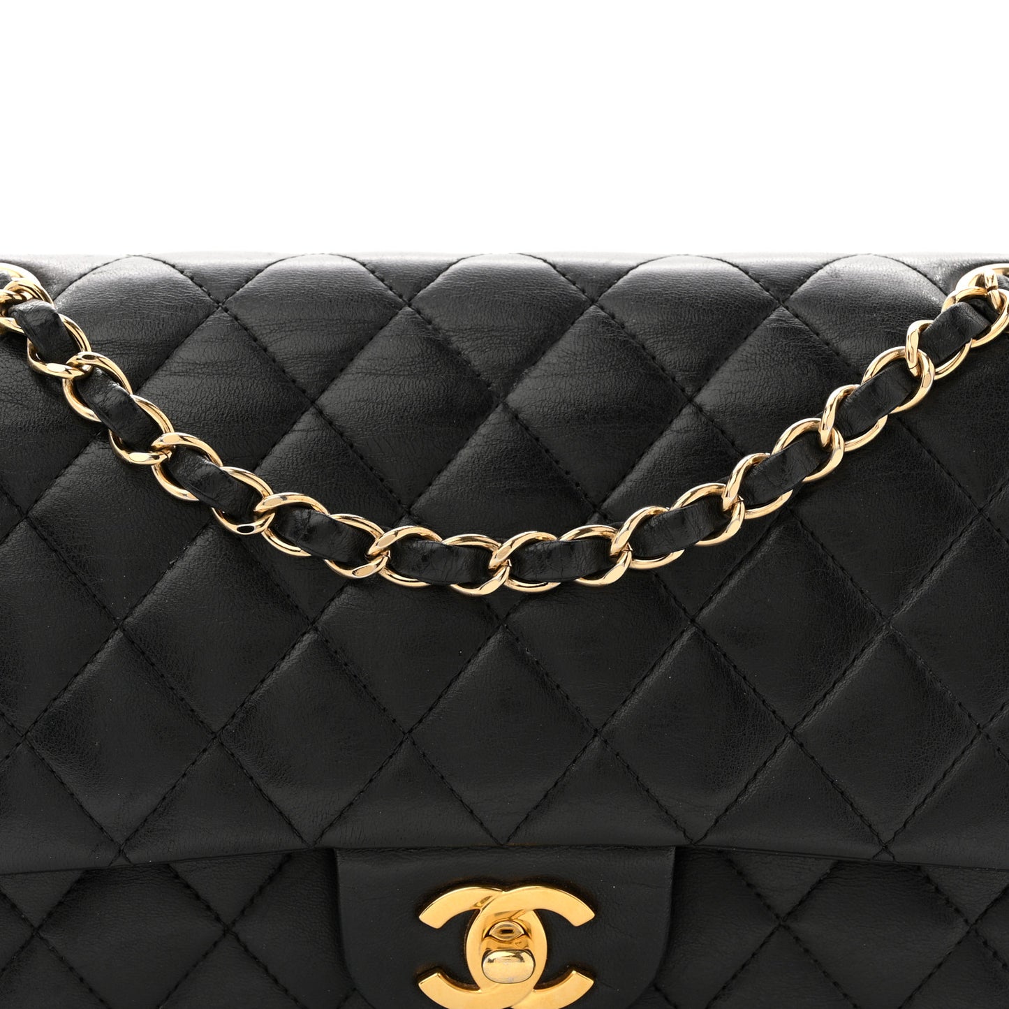 Lambskin Quilted Medium Double Flap Black