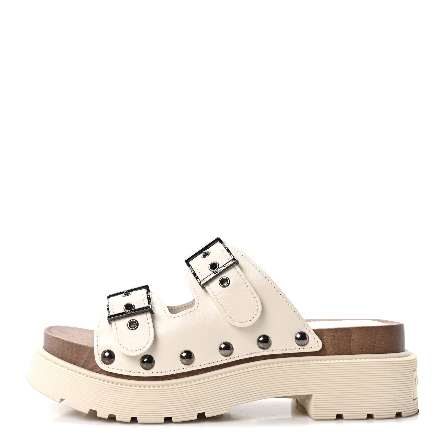 Christian Dior Calfskin Diorquake Buckled Lug Sole 15mm Sandals 38 White 1 of 9