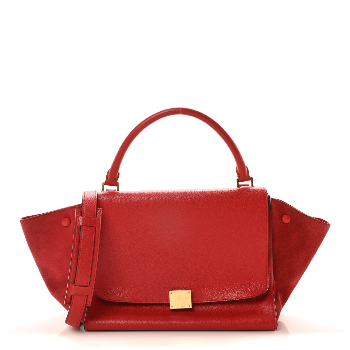 Drummed Calfskin Suede Medium Trapeze Vermillion