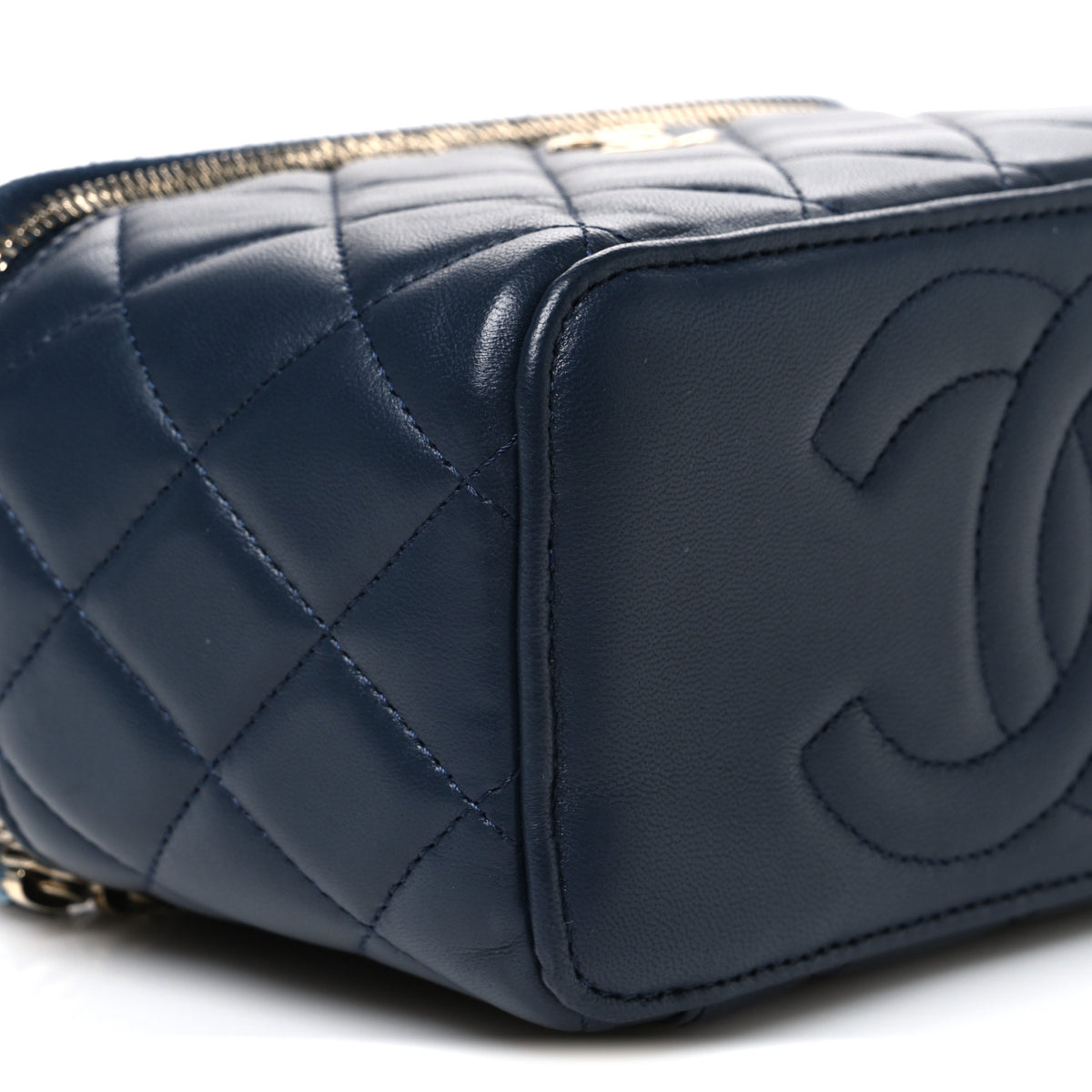 Chanel Lambskin Quilted Small Top Handle Vanity Case With Chain Dark Blue Light Blue 9 of 10