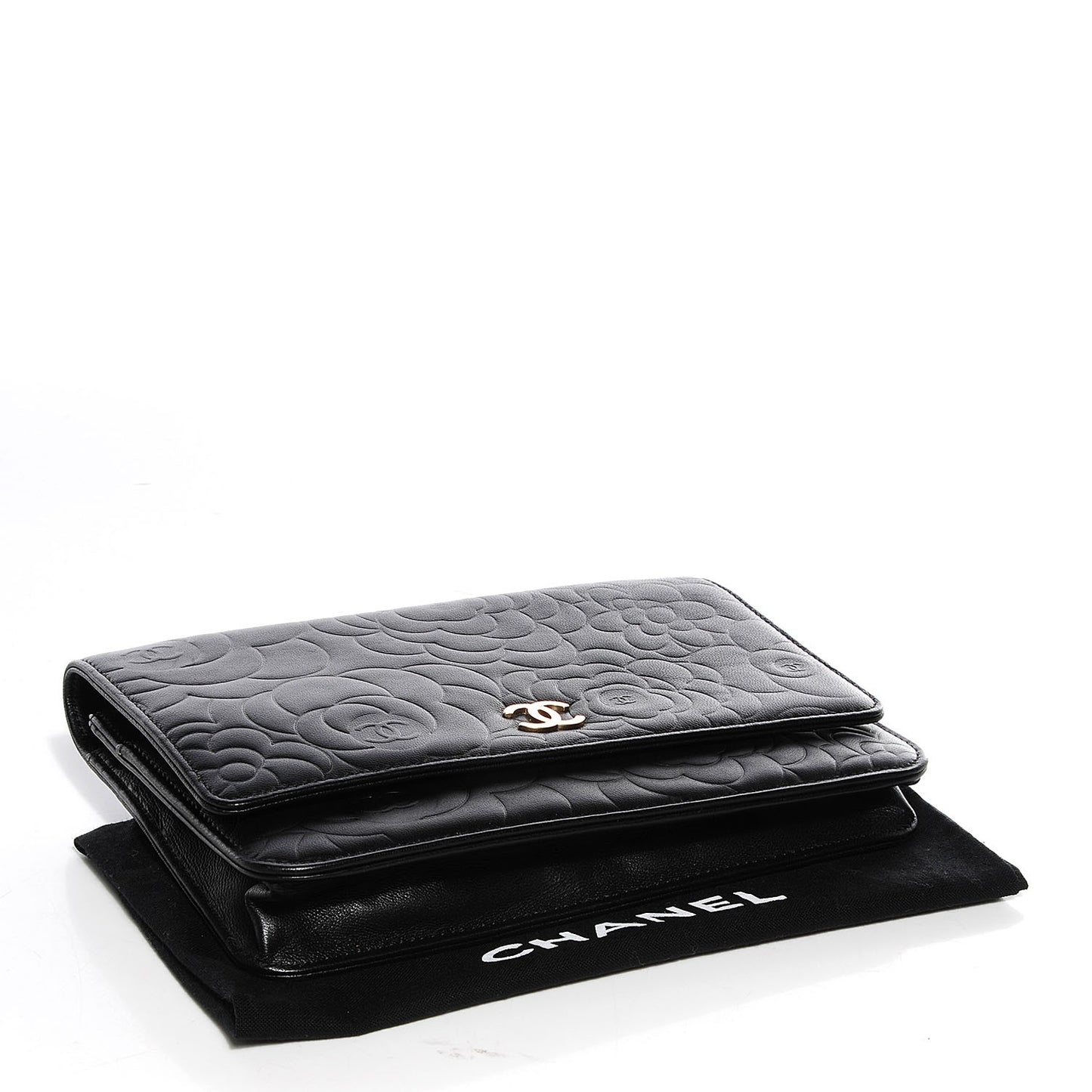 Lambskin Camellia Wallet on Chain WOC Black