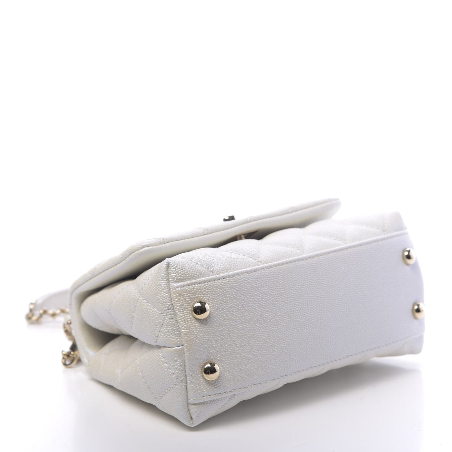 Iridescent Caviar Quilted Extra Mini Coco Handle Flap White