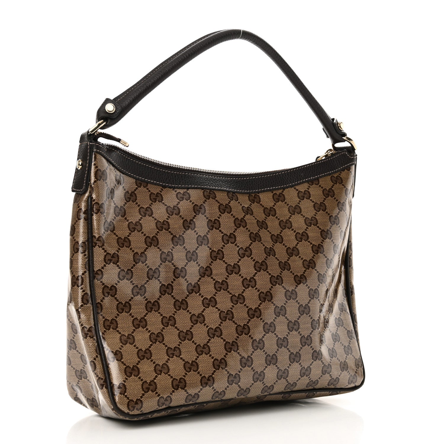 Gucci Crystal Monogram Medium Abbey Pocket Hobo Tote Dark Brown 3 of 10