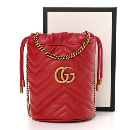 Gucci Calfskin Matelasse Mini GG Marmont 2.0 Bucket Bag Hibiscus Red 11 of 11
