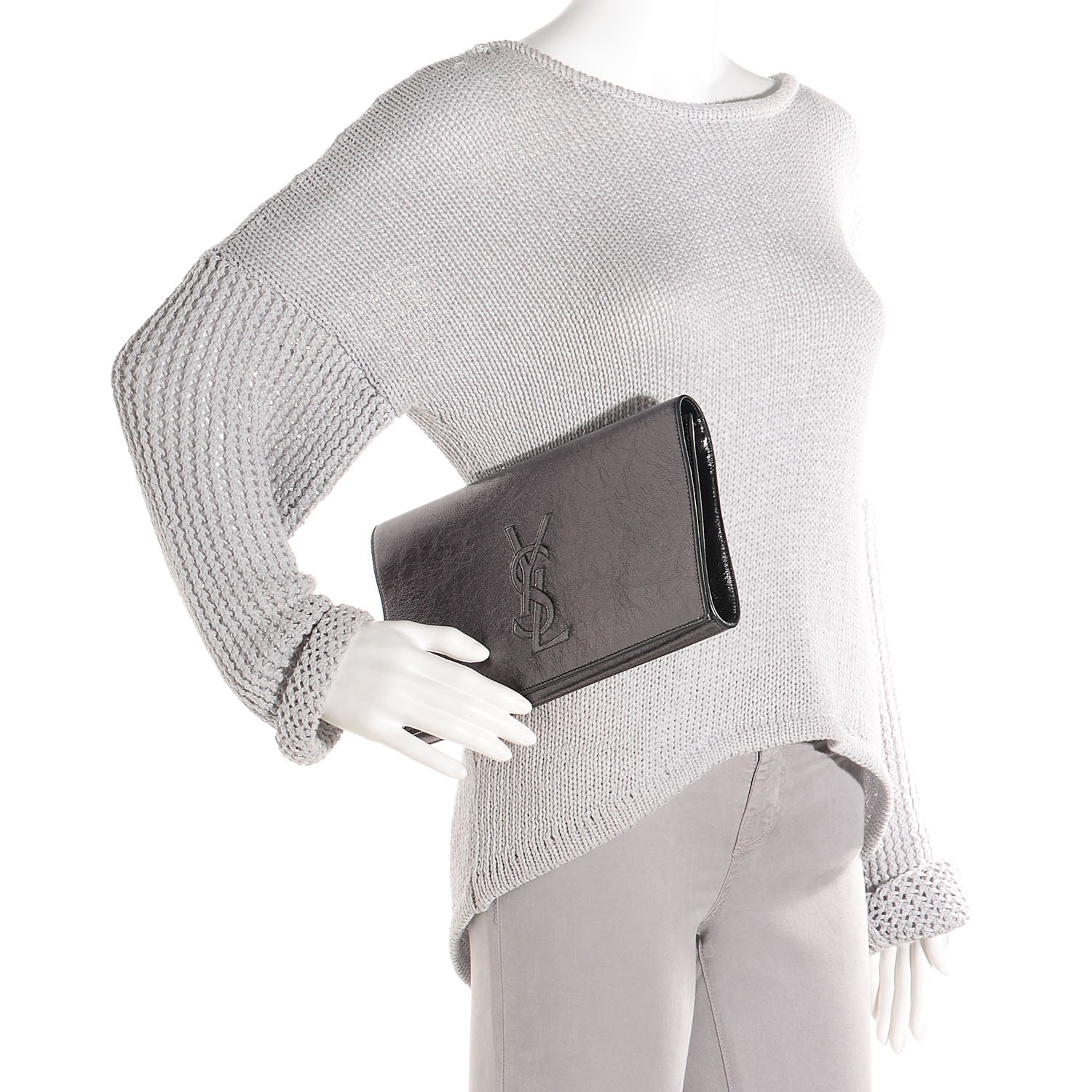 Saint Laurent Metallic Leather Large Belle De Jour Clutch Dark Silver 2 of 10