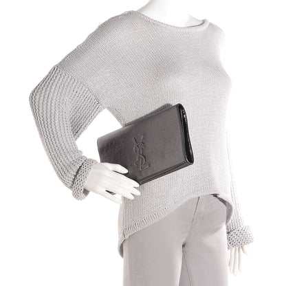 Saint Laurent Metallic Leather Large Belle De Jour Clutch Dark Silver 2 of 10