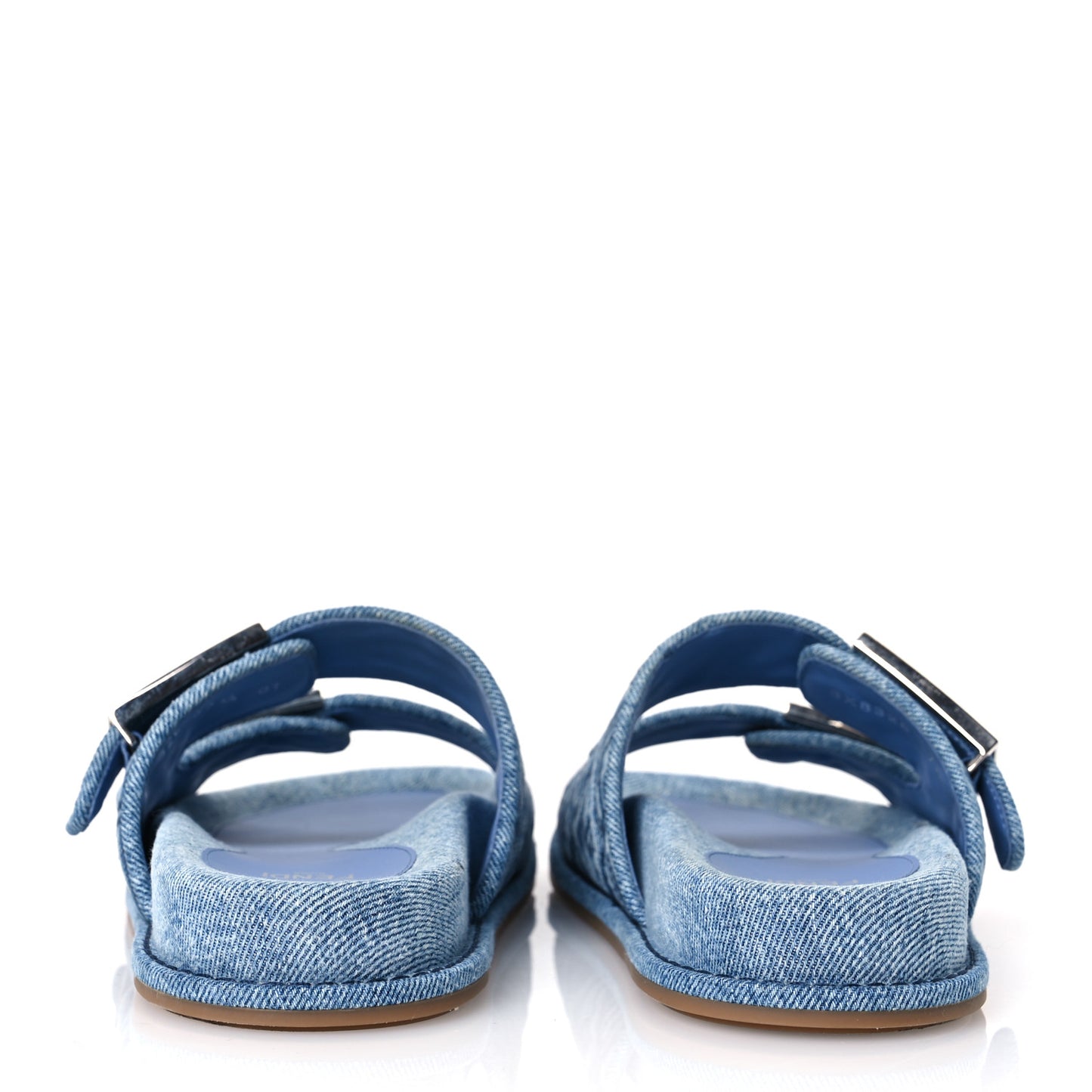 Denim FF Quilted Fendi Feel Buckled Slide Sandals 37.5 Blue