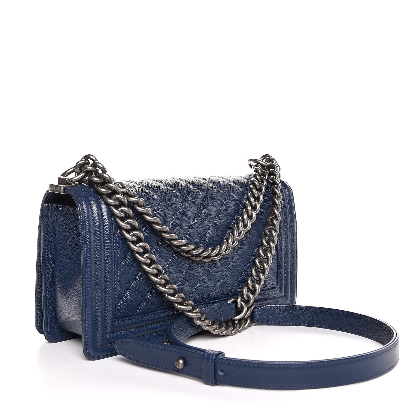 Caviar Quilted Medium Boy Flap Dark Blue