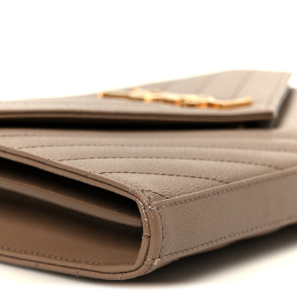 Saint Laurent Grain De Poudre Matelasse Chevron Monogram Chain Wallet Dark Beige 8 of 9