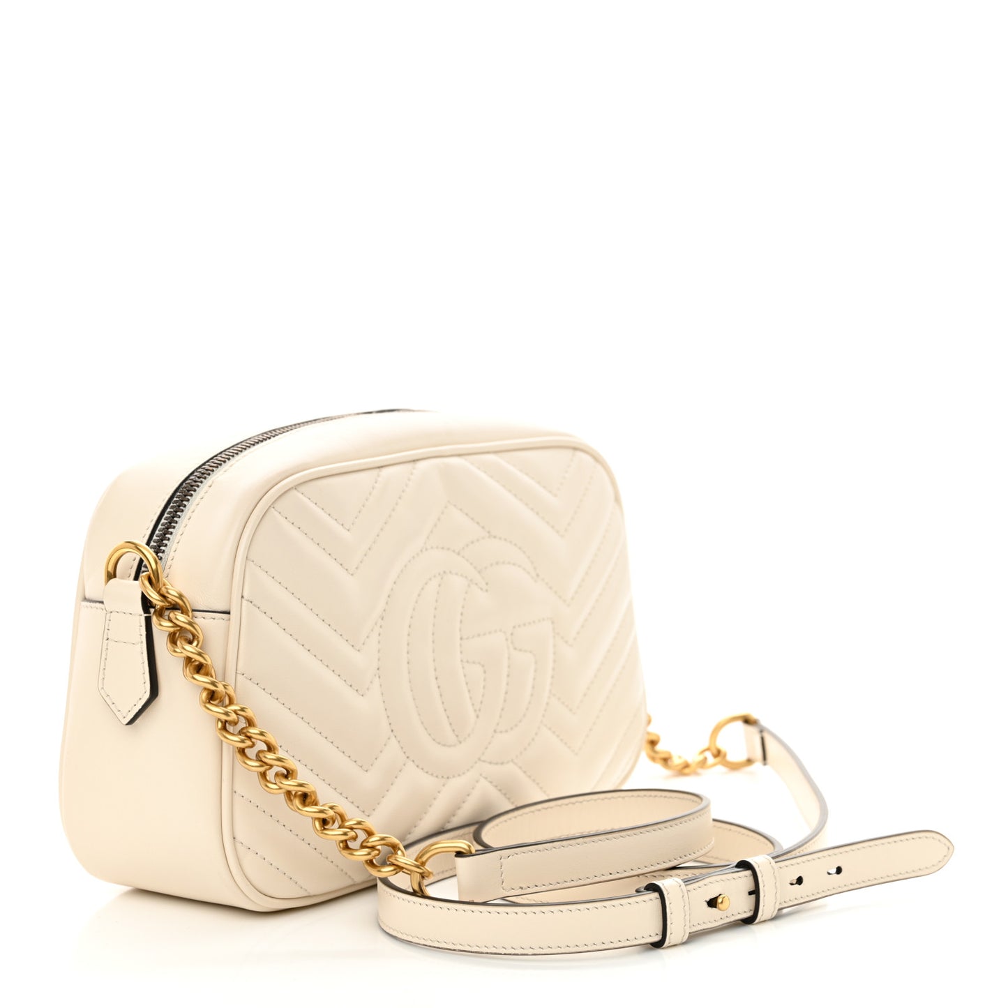 Calfskin Matelasse Small GG Marmont Chain Shoulder Bag White