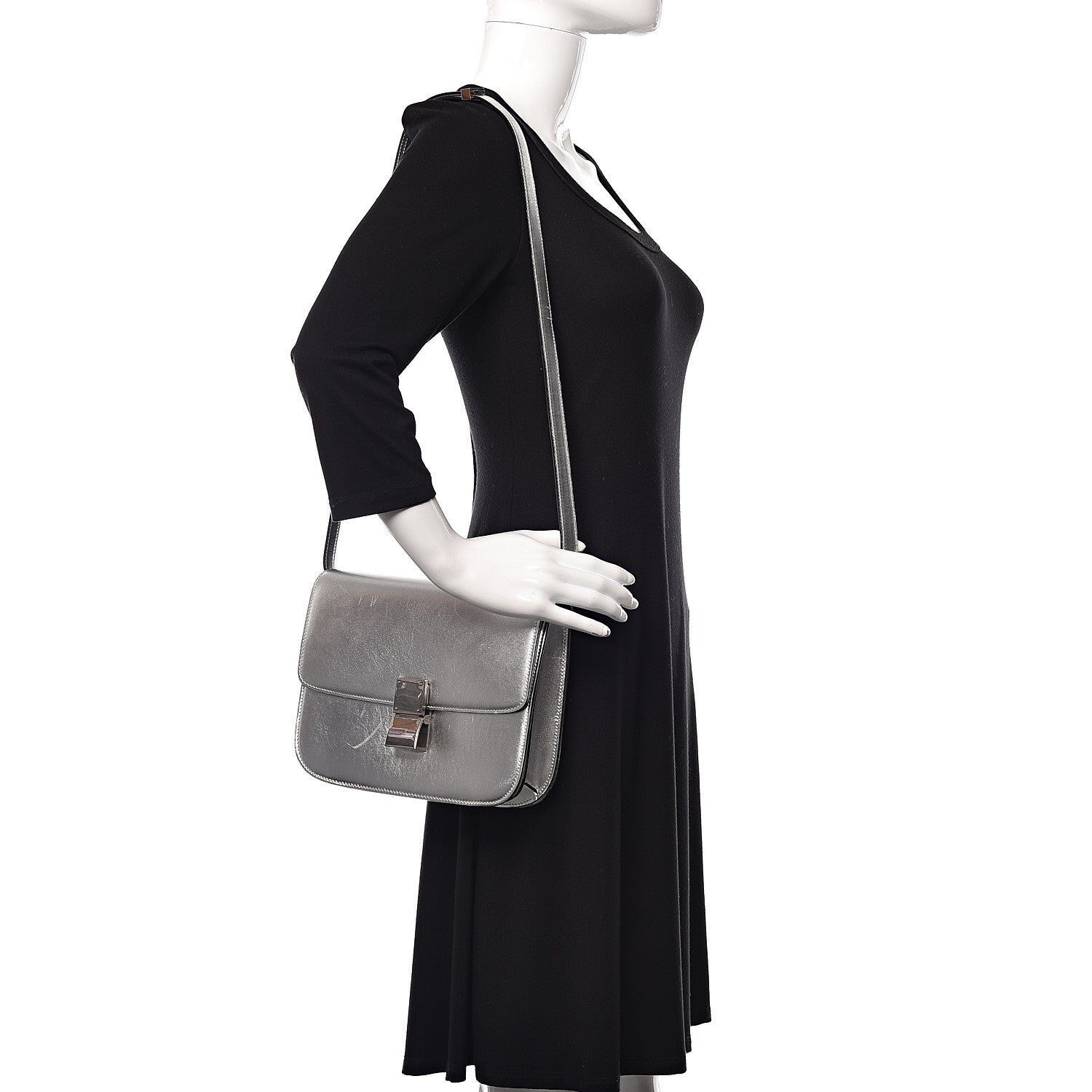 Celine Laminated Lambskin Medium Classic Box Flap Bag Silver 2 of 19