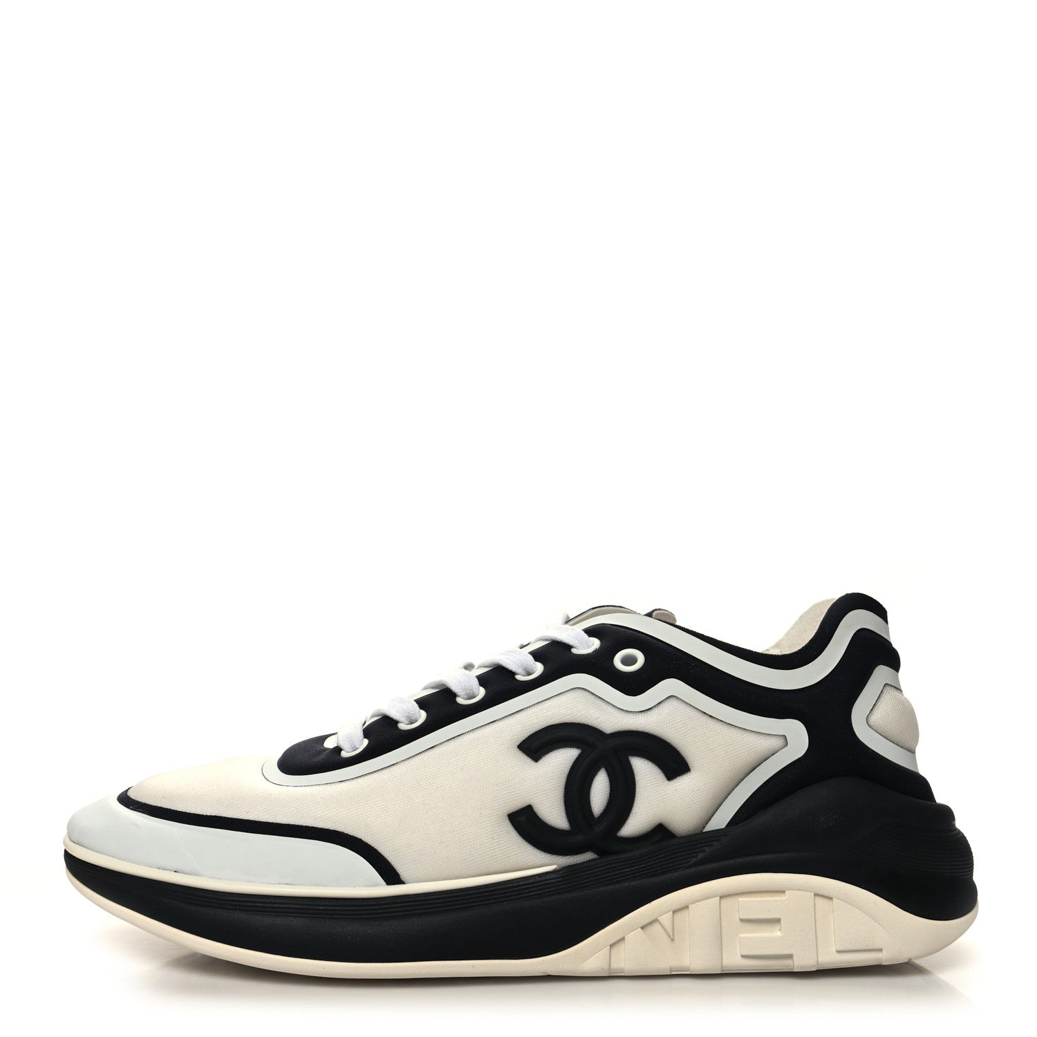 Chanel Lycra Womens CC Sneakers 41 White Black 1 of 7