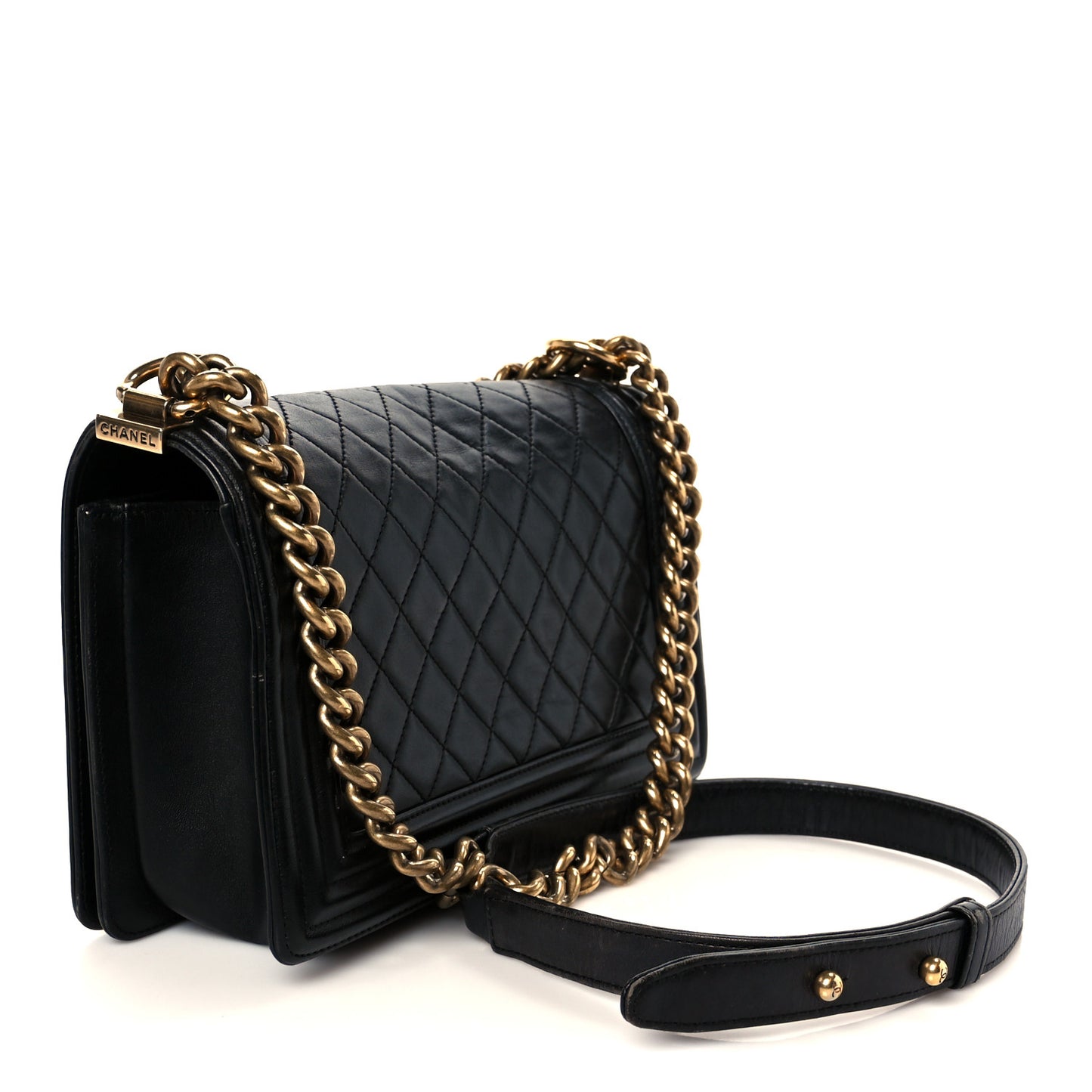 Lambskin Quilted Medium Boy Flap Black