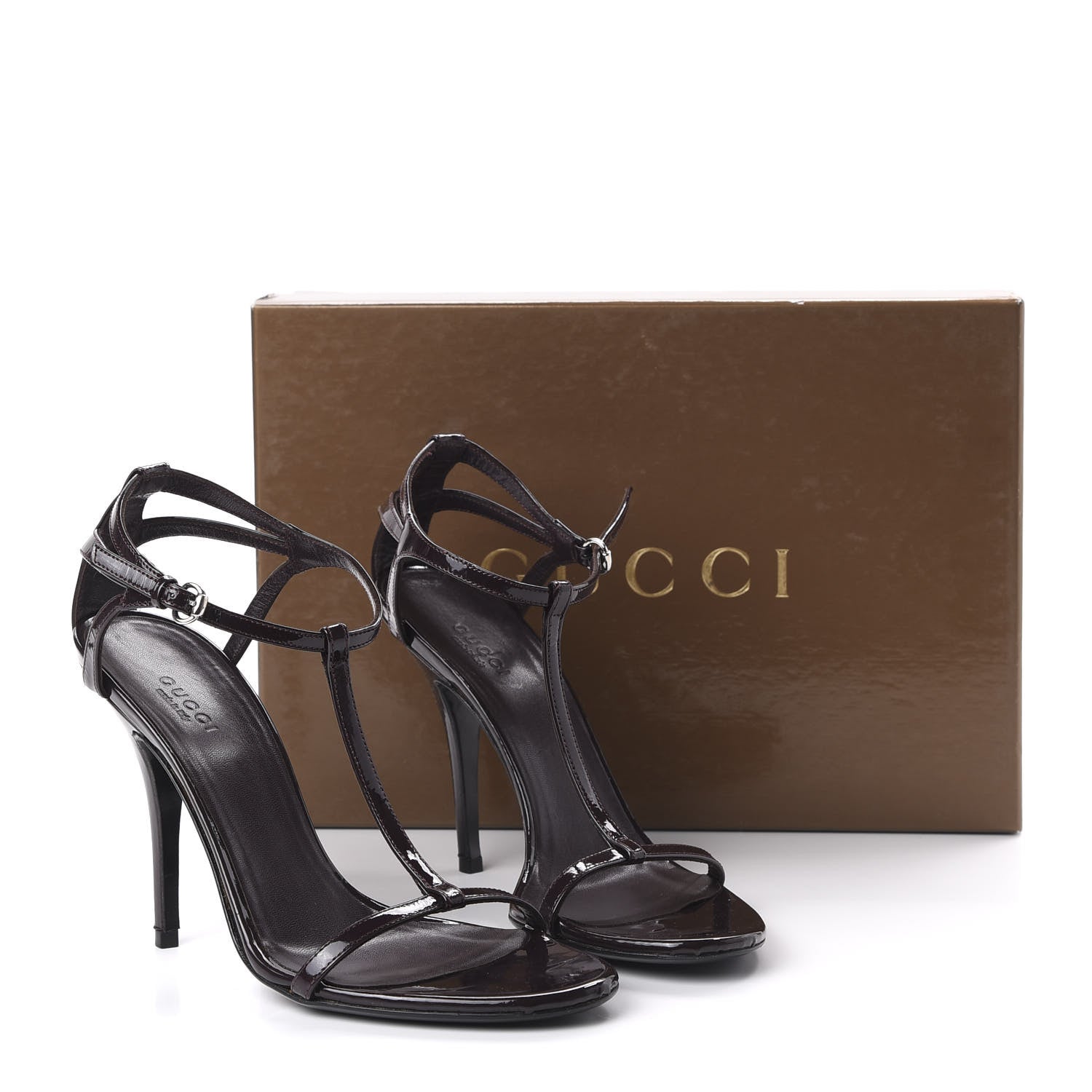 Gucci Patent T-Strap Sandals 7.5 Burgundy 9 of 11