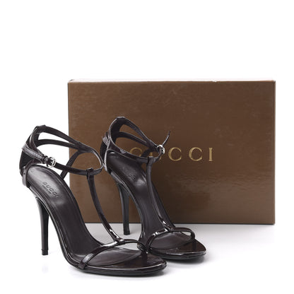 Gucci Patent T-Strap Sandals 7.5 Burgundy 9 of 11