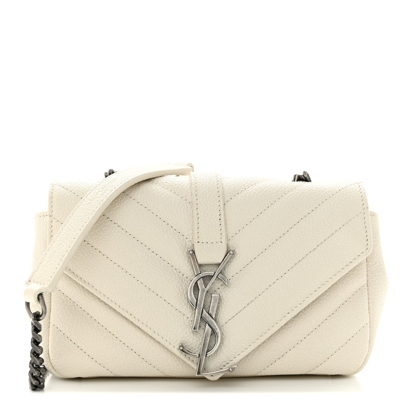 Grained Calfskin Matelassé Chevron Monogram Classic Baby Chain Bag White