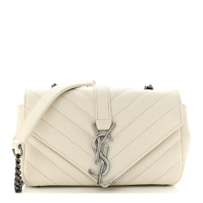 Saint Laurent Grained Calfskin Matelassé Chevron Monogram Classic Baby Chain Bag White 1 of 12