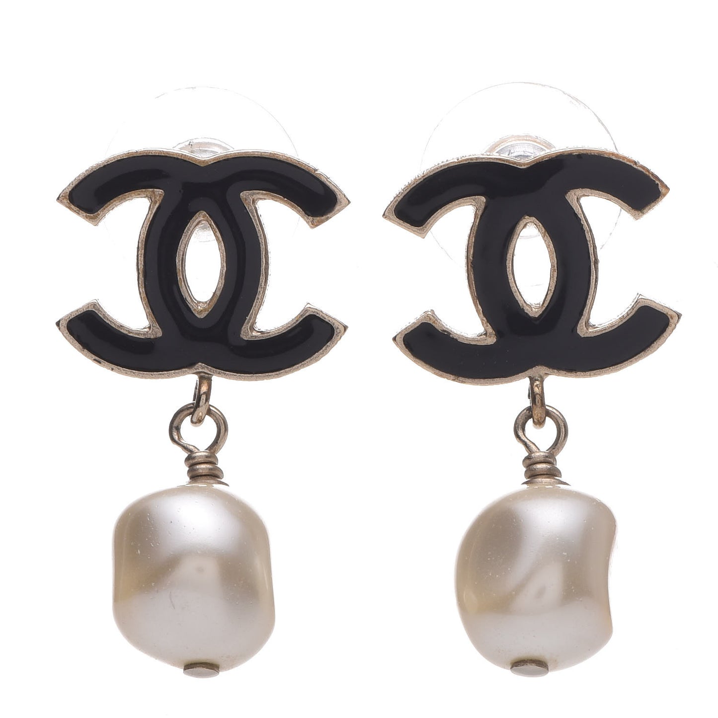 Pearl Enamel CC Drop Earrings Gold