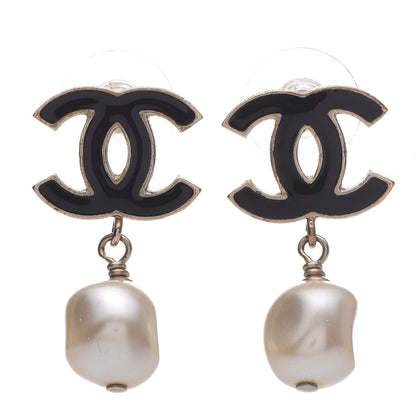 Chanel Pearl Enamel CC Drop Earrings Gold 1 of 5