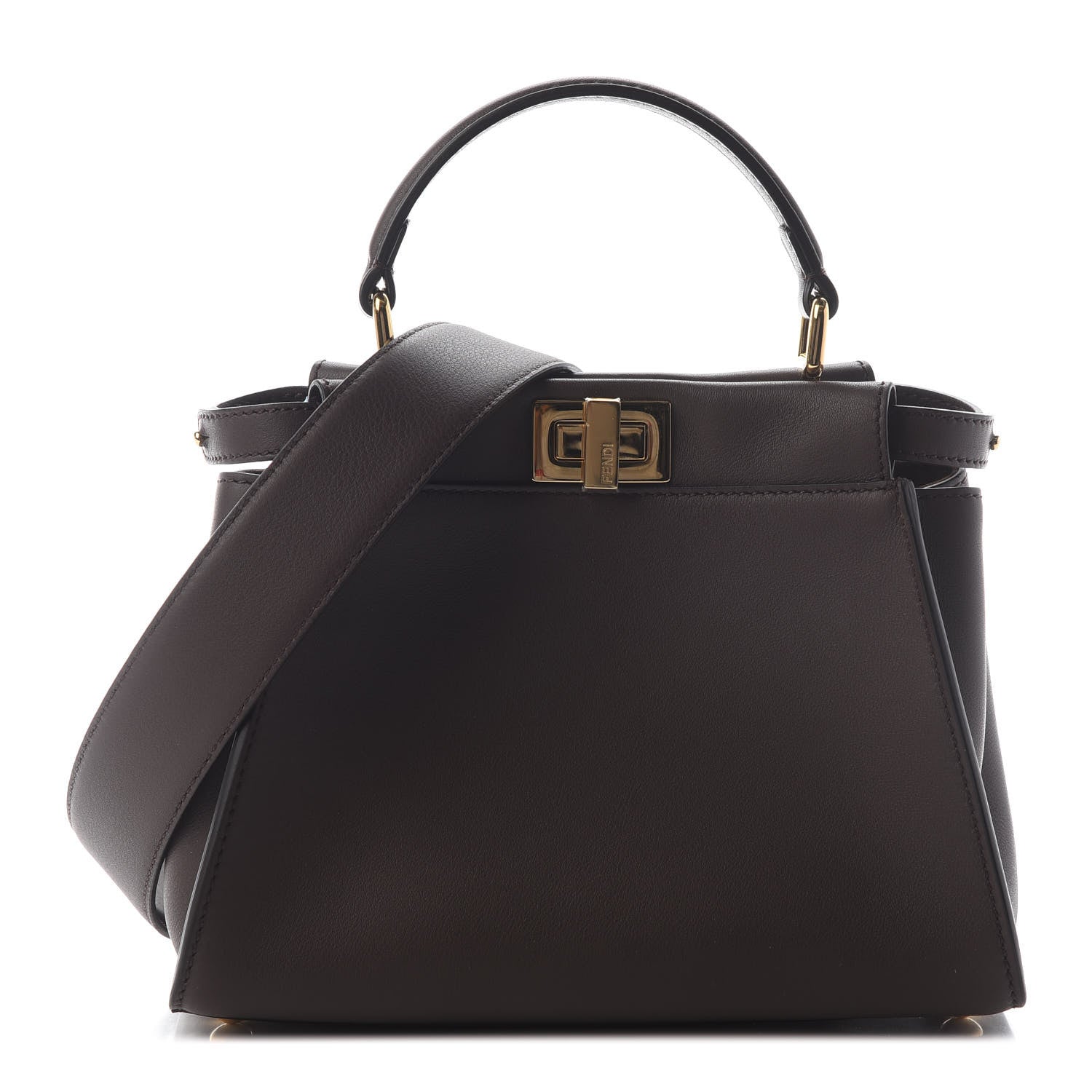 Fendi Vitello Seta Suede FF Mini Peekaboo Iconic Satchel Chocolate Sigaro Marrone 1 of 7