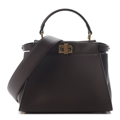 Fendi Vitello Seta Suede FF Mini Peekaboo Iconic Satchel Chocolate Sigaro Marrone 1 of 7