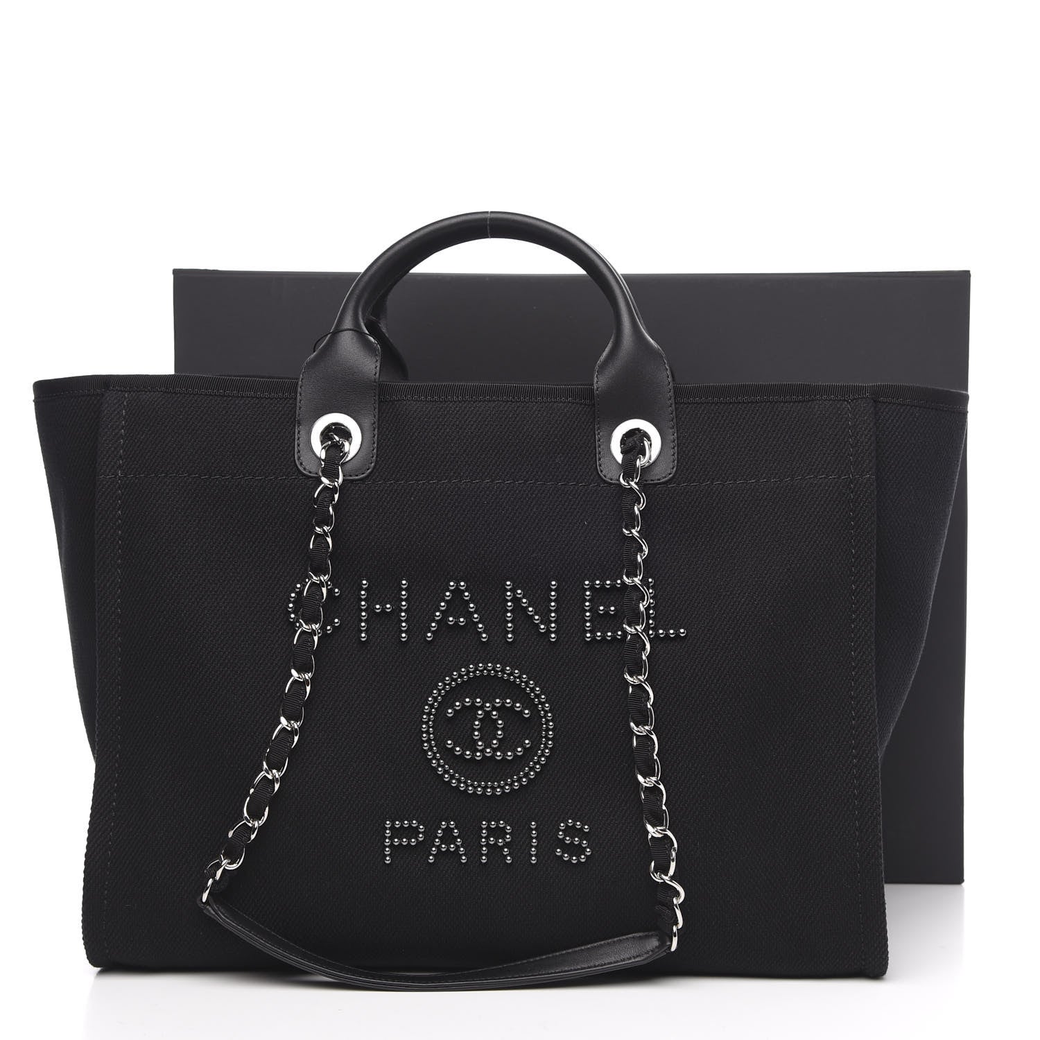 Chanel Canvas Pearl Medium Deauville Tote Black 11 of 11