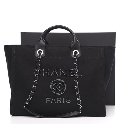 Chanel Canvas Pearl Medium Deauville Tote Black 11 of 11