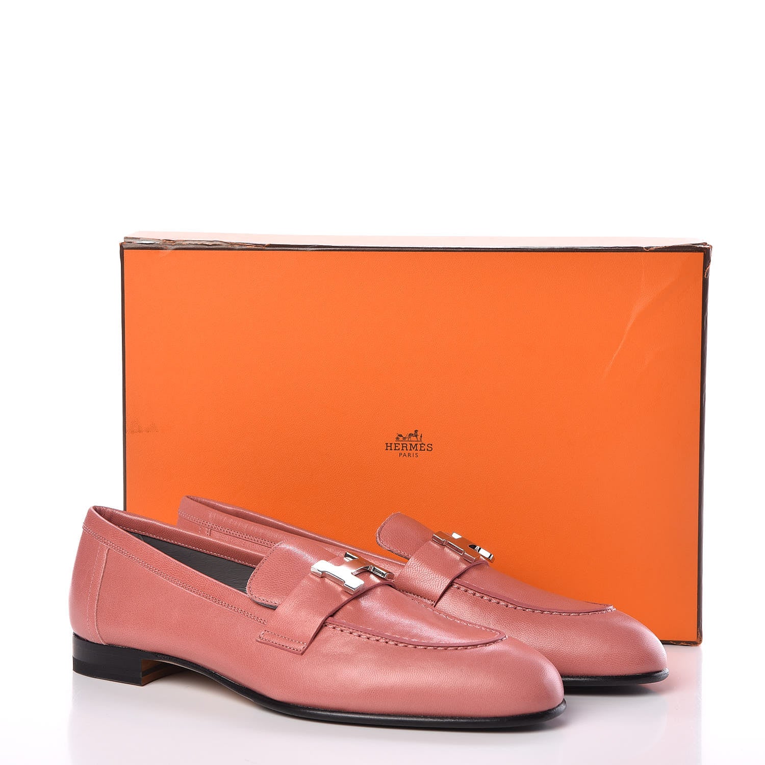 Hermes Goatskin Paris Loafers 37.5 Rouge Blush 8 of 8