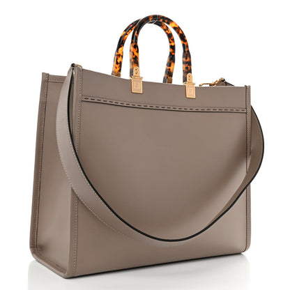 Fendi Vitello King Plexiglass Logo Embossed Medium Fendi Sunshine Shopper Tote Tortora 3 of 11