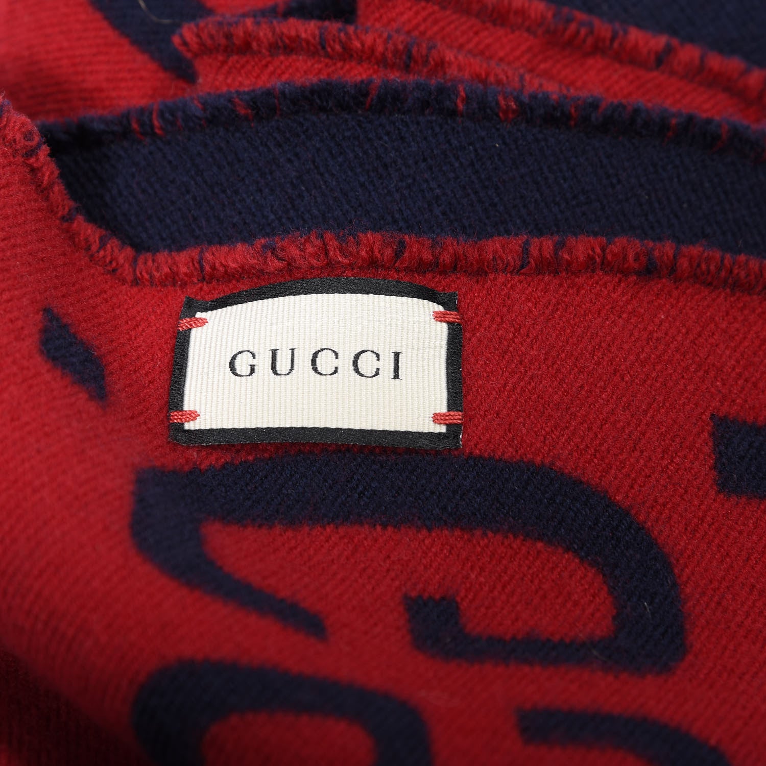 Gucci Wool Silk Monogram Jumbo GG Freedom Scarf Midnight Blue Red 4 of 4