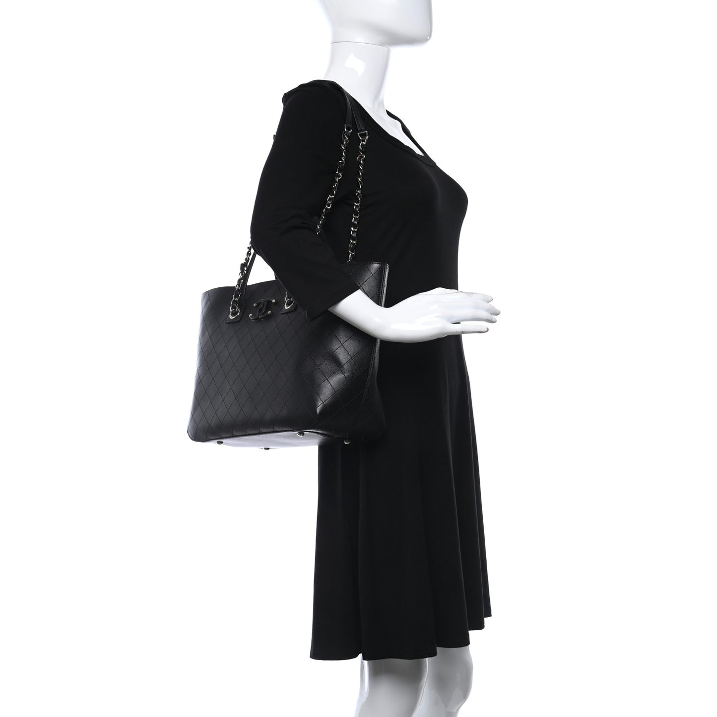Calfskin Stitched Shopping Tote Black