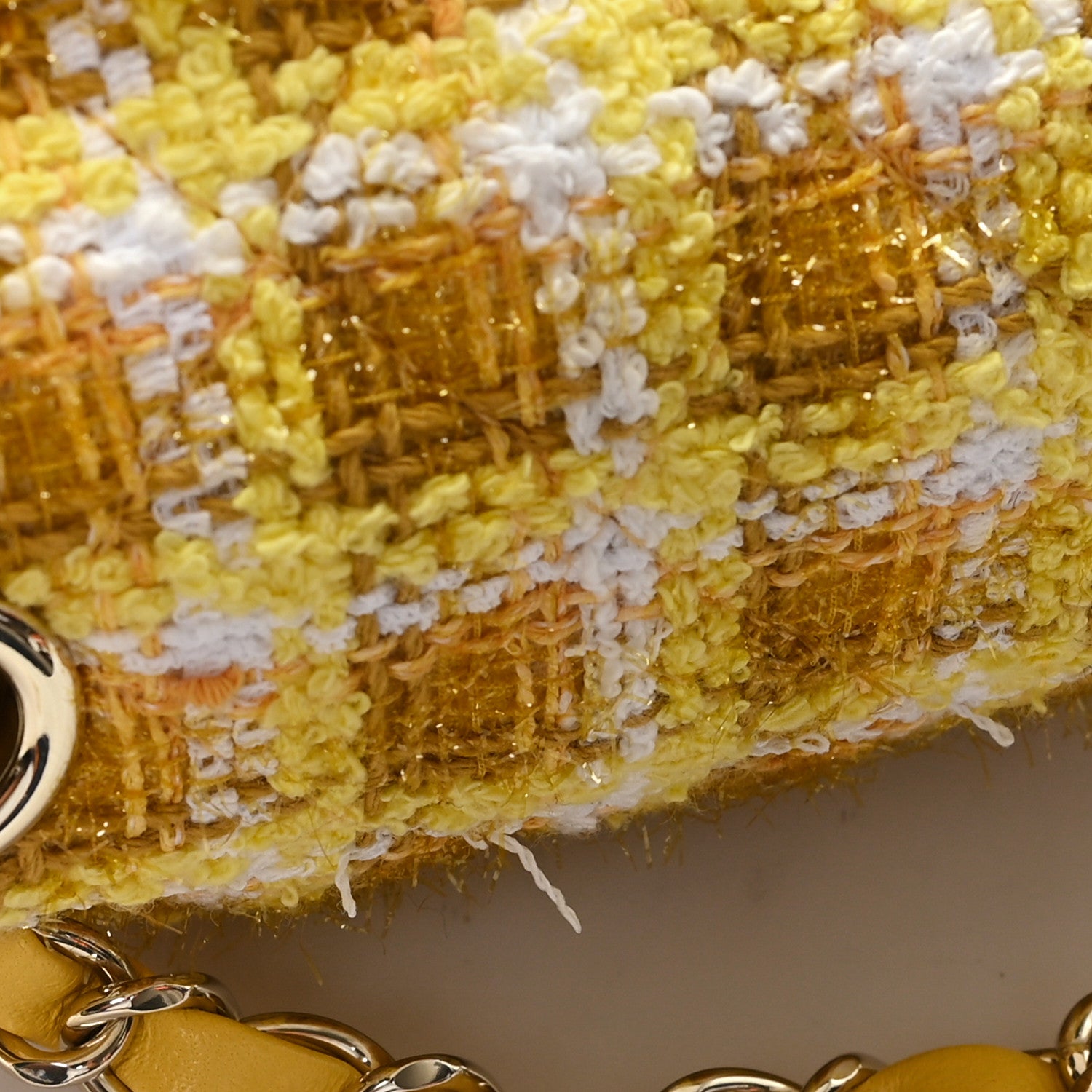 Chanel Tweed Quilted Medium Double Flap Yellow White Ochre 11 of 12