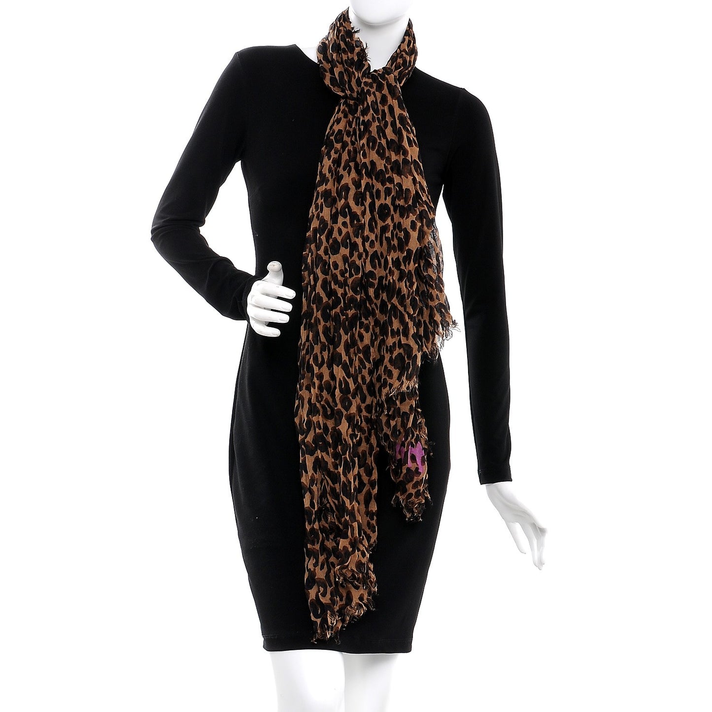 Cashmere Silk Leopard Etole Stole Marron