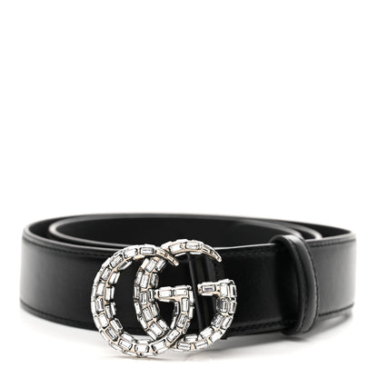 Gucci Calfskin Baguette Crystal Double G 30mm Belt 80 32 Black 1 of 5