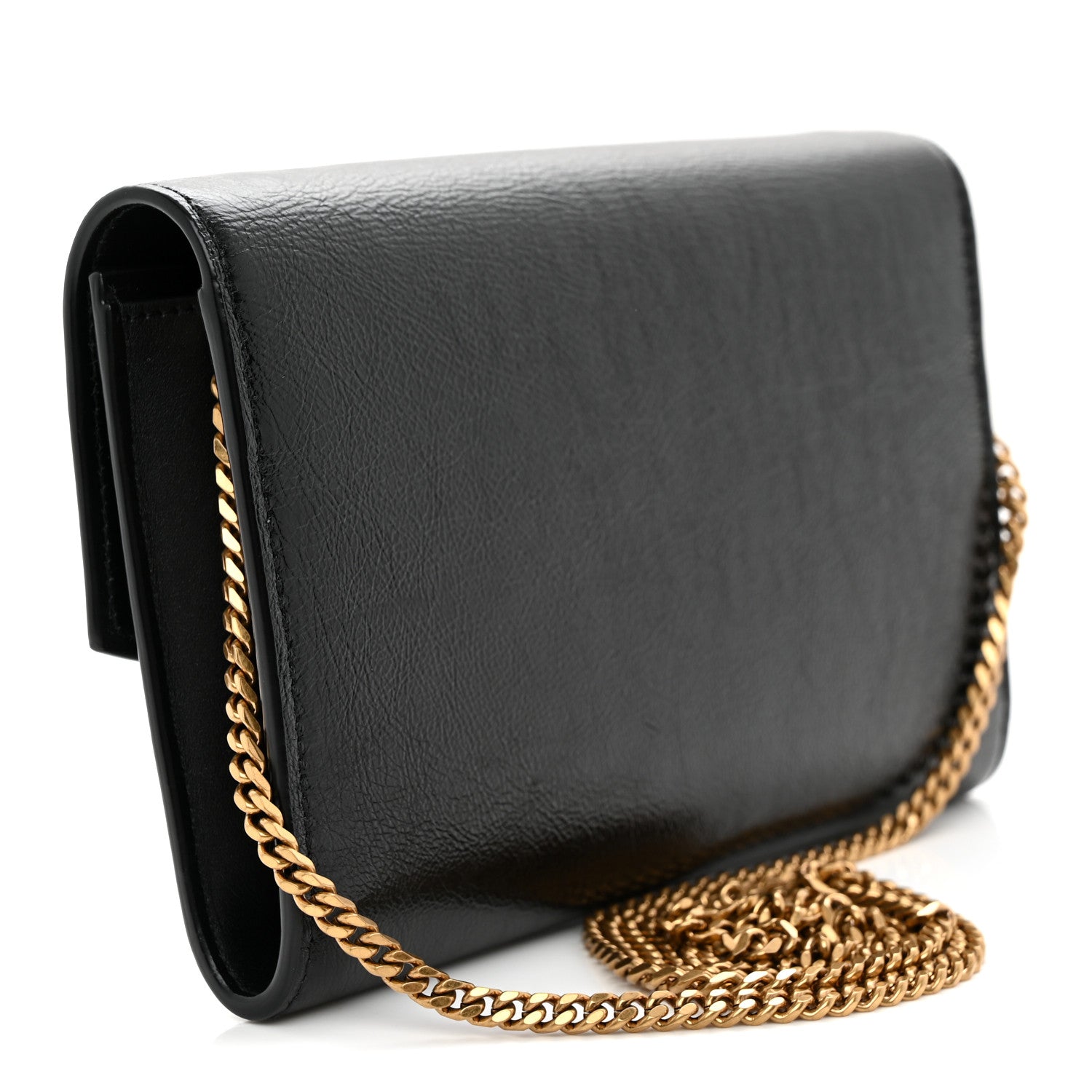 Saint Laurent Crinkled Calfskin Uptown Chain Wallet Black 3 of 11