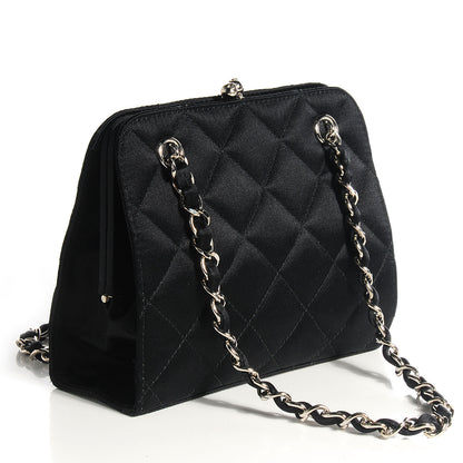Chanel Satin Quilted CC Kiss Lock Evening Bag Black 3 of 8