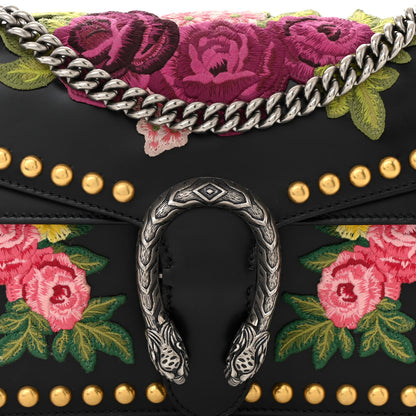 Gucci Calfskin Floral Embroidered Studded Small Dionysus Shoulder Bag Black 9 of 11