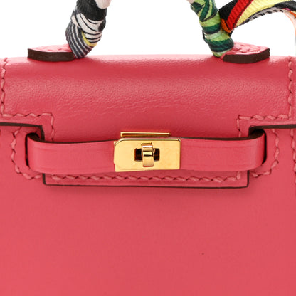 Hermes Tadelakt Mini Kelly Twilly Bag Charm Rose Lipstick 7 of 10