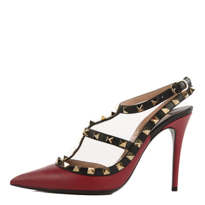 Valentino Garavani Nappa Rockstud Ankle Strap 100mm Pumps 38 Scarlet Black 1 of 6