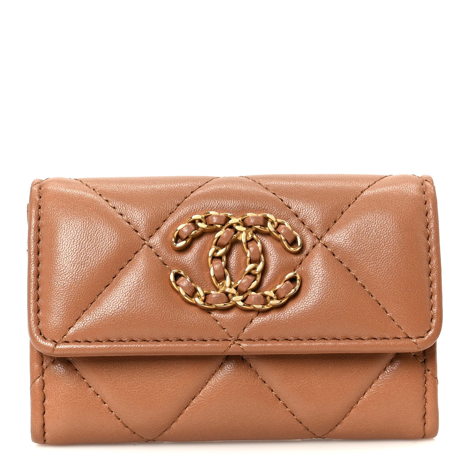 Chanel Lambskin Quilted Chanel 19 Flap Card Holder Brown 1 of 10
