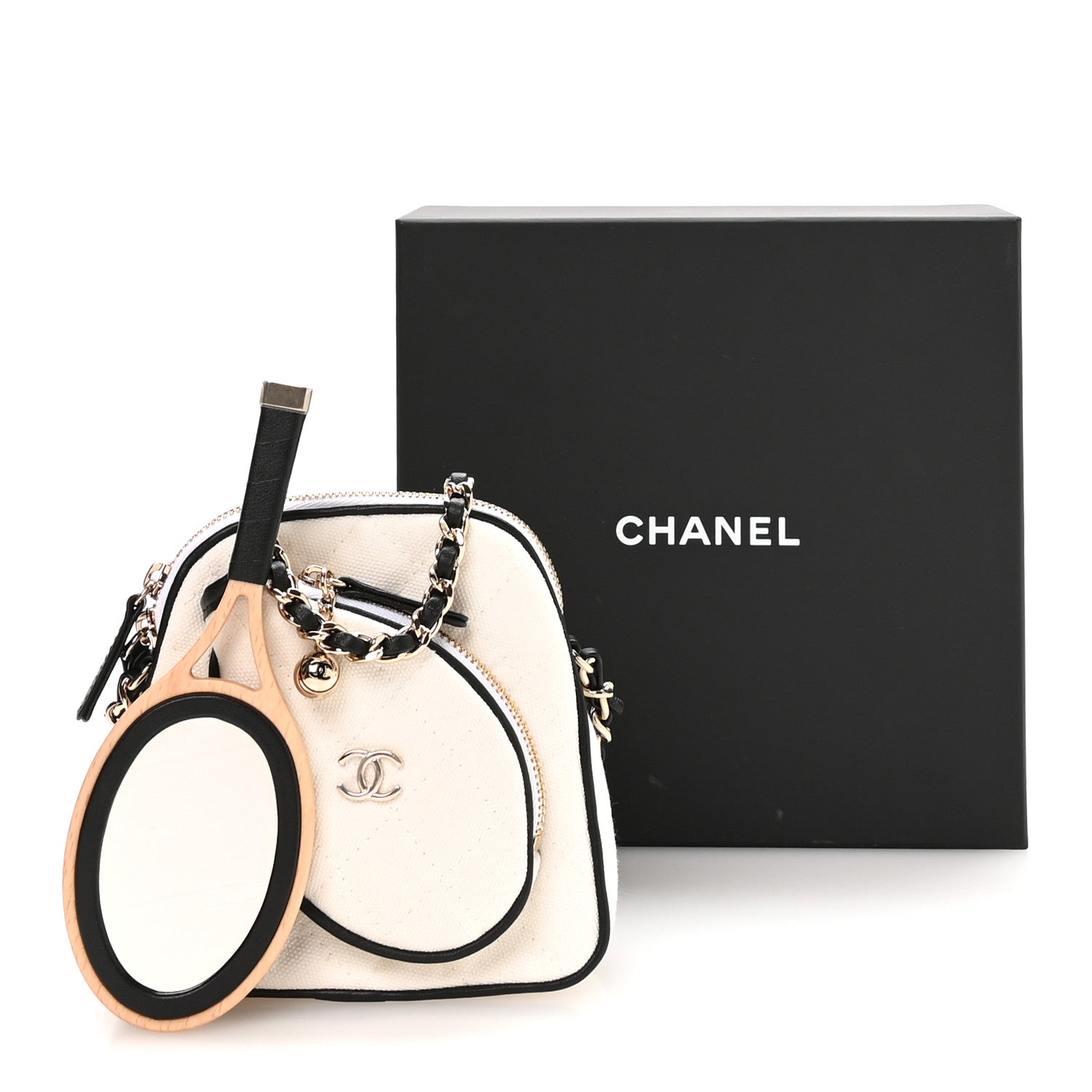 Chanel Canvas Calfskin Tennis Racket Mini Bag White Black 12 of 12